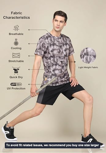Image of TECHNOSPORT Men's Polyester Slim Fit All Over Print Crew Neck Half Sleeve T-Shirt with Technocool+,SPF50+ and Quick Dry