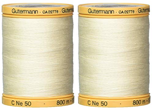 Gutermann Paquete de 2 hilos de algodón natural sólidos de 876 yardas cada uno, clara de huevo (800C 919)