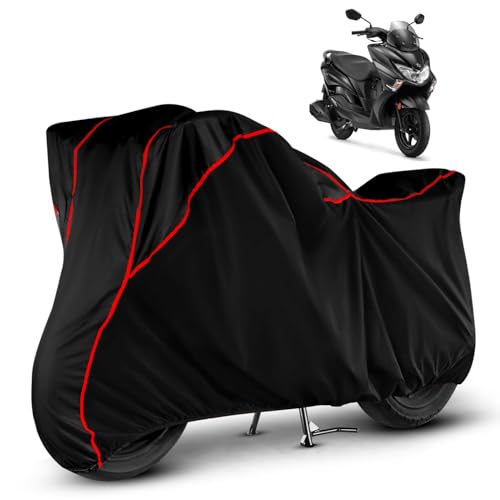 Image of Heavy Duty Waterproof Scooty Cover for Suzuki Burgman Street 125 | All Weather Protection from Rain, Dust, Sun & Scratches | Universal Fit for All Bike & Scooty | Black Red Piping |