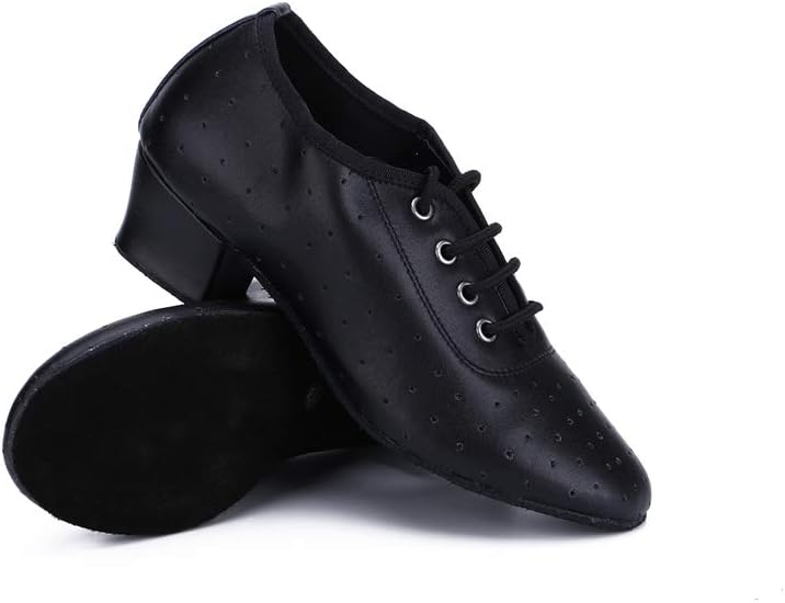 TDA Women's Round Toe Lace-up Low Heel Leather Practice Salsa Chacha Latin Dance Shoes