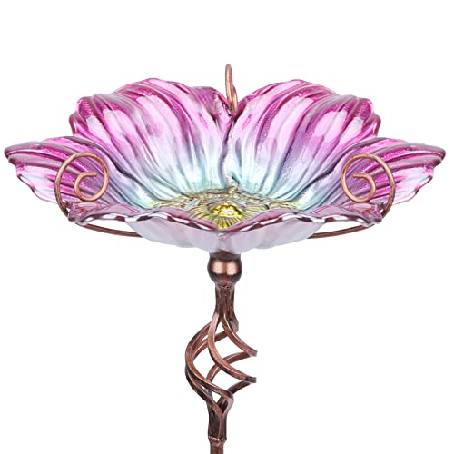 Image of MUMTOP Glass Birdbath Birdfeeder with Metal Stake Garden Yard Outdoor Pink