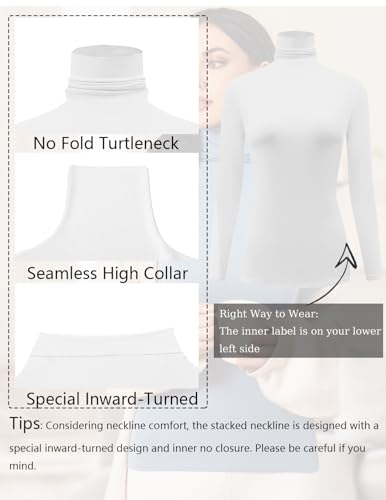 Ekouaer Women's Turtleneck Long Sleeve Shirts Slim Fit Thermal Underwear Tops Lightweight Pullover Tees2