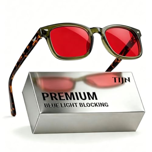 Image of TIJN Premium Blue Light Blocking Glasses for Women Men Computer Gaming Use | Square TR90 Frame Nerd Eyeglasses Anti Blue Ray with Red, Orange, Clear Lens for Computer, Phone, TV and Evening Screen Use
