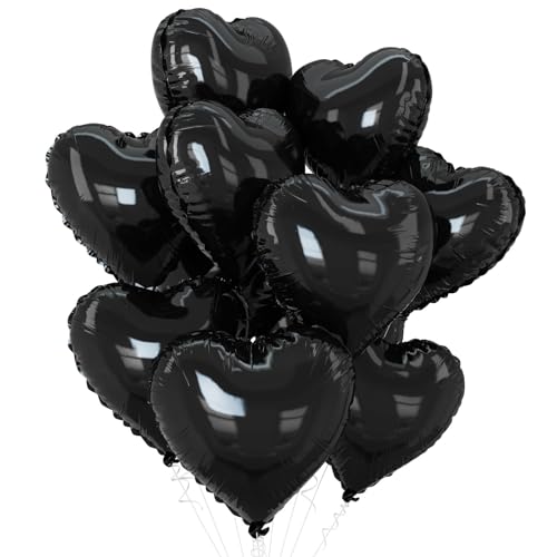 Black Heart Balloons,10Pcs Black Foil Heart Shaped Love Balloons,18Inch Helium Polyester Film Balloon for Valentines,Engagement,Birthday,Anniversary,Wedding Party Decorations