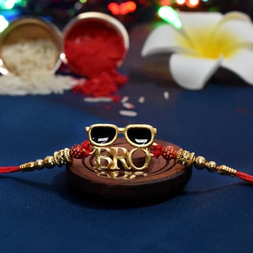 Image of Oblivion Fridge Magnet with Rakhi Set for Brother - Golden Color Elegant BHAI Design with Beads Rakhi with Fridge Magnet 2 Pc, Silver Color Coin & Greeting Card, Raksha Bandhan Combo for Bhai