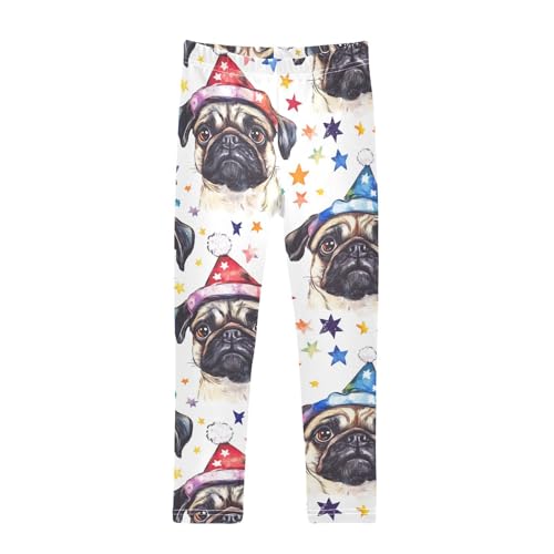 Pug in A Cap Girls Leggings,Workout Leggings for Girls Toddler Athletic Legging Size for 3-10T