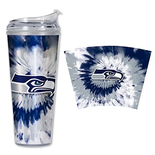 Image of Rico Industries NFL Football Glitter 24oz Acrylic Glitter Tumbler with Hinged Lid, Officially Licensed Double Wall Tumbler with Straw