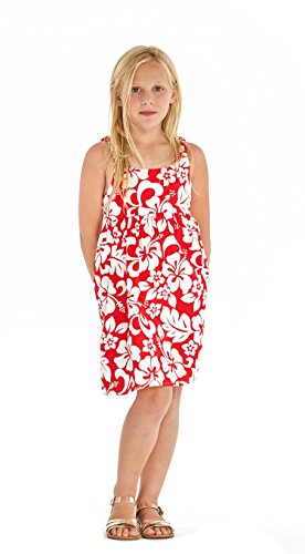 Matching Mother Daughter Hawaiian Luau Outfit Women Girl Dress Classic Vintage Hibiscus Red4