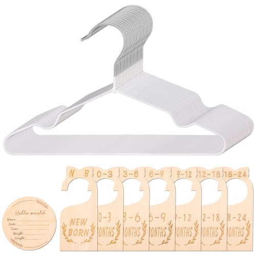 Sublaga 8Pcs Wooden Baby Closet Dividers for Baby Clothes Organizer, and 30Pcs Baby Hangers, Baby Closet Organizer Baby Clothes Dividers for New Mom Dad Parents, 0-24 Months, Large, SL0058
