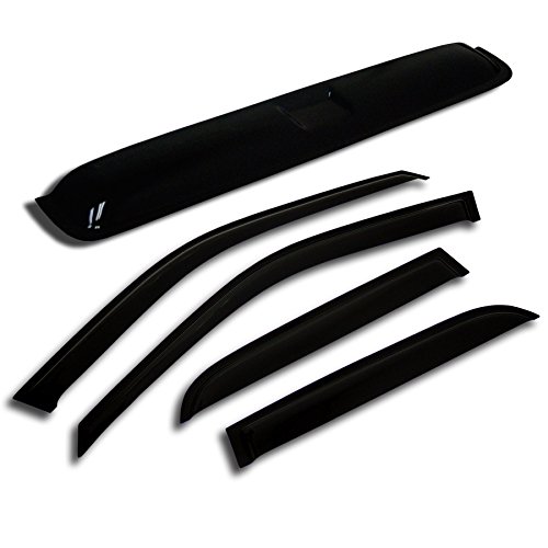 TuningPros WSVT2-210 Sunroof Moonroof Type 2 and Out-Side Mount Window Visor Deflector Rain Guard Dark Smoke 5-pc Set