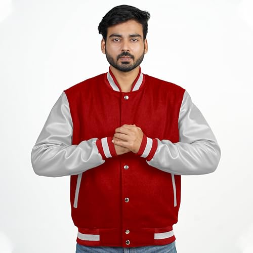 Image of Men's Fashion Varsity Jacket Causal Slim Fit Wool Letterman Baseball Bomber Jackets