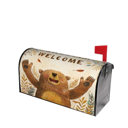 Image of Dujiea Brown Bear Mailbox Wrap - Waterproof Magnetic Post Box Cover, Standard Size 21 inchX 18 inch Garden Yard Home Decor