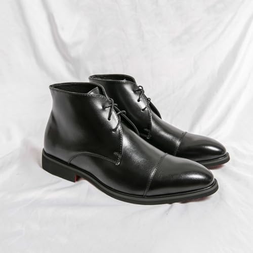 Santimon Men's Classic Leather Chukka Boots Fashion and Comfort Ankle Lace-Up Casual Dress Shoes Black Brown3