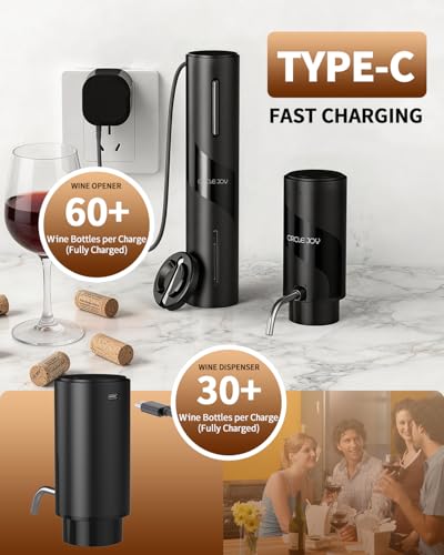 Image of CIRCLE JOY 5-in-1 Electric Wine Bottle Opener Set, Rechargeable Wine Opener Kit, Cordless Wine Gift Set with Foil Cutter, Electric Aerator & Pourer and Vacuum Stopper for Wine Lovers, Black