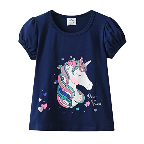 Image of VIKITA Girls Short Sleeve Shirts Summer Colorful T-Shirts for Toddler Girls Casual Cotton Clothes(S3907 8T)