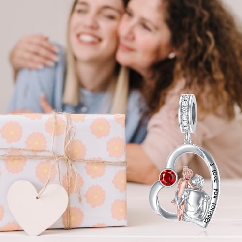 Image of PROESS Father Mother Daughter Charm fit Charms Bracelet Sterling Silver Charms for Bracelets Birthday Valentines Day Gifts for Daughter Mother Lover