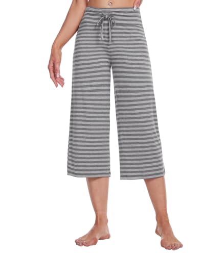 Image of WiWi Bamboo Viscose womens capri pants Wide Leg Pajama Super Soft Lounge knit Sleep shorts Cooling Pj Bottoms S-XXL