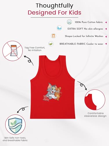 Image of Boy's Kids Regular Fit Vest | 100% Cotton| Skin Friendly | Lightweight | Sleeveless Designs | Cartoon Character | Pack of 3 Print (Color & Print May Vary)