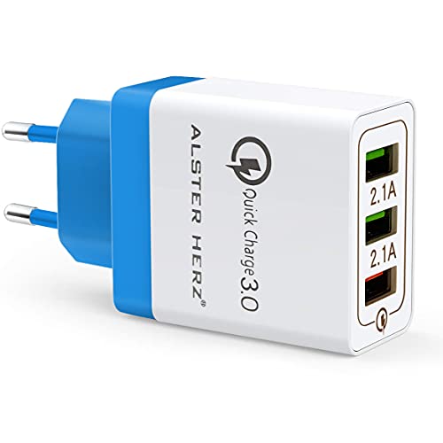 Alster Herz 3 Port USB Ladegerät Ladestation Ladeadapter für Phone, iPad, Tablette, Samsung, Galaxy, Huawei usw. (Blue) Cover