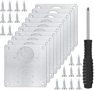 10 Pcs Hinges Repair Brackets , with 80 Pcs Screws and Screwdriver,Stainless Steel Hinges Repair Plates with Holes, Kitchen Cupboards Cabinets Doors Hinges Flat Fixing Joining Mending Plates Braces