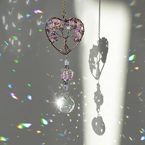 Image of Tree of Life Crystal Suncatcher Rainbow Drop Pendant Window Decor