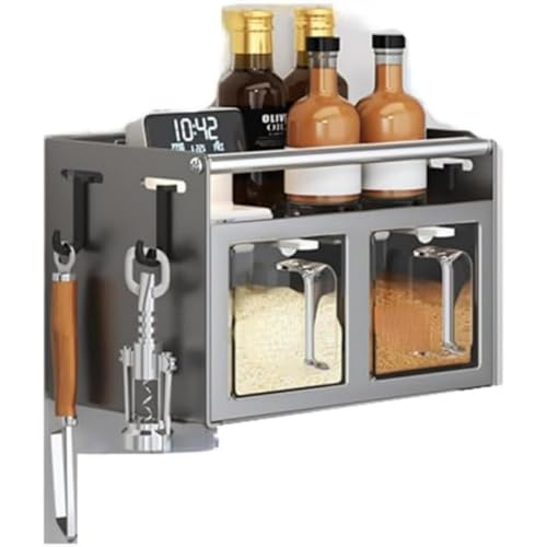 Vzfv 壁掛け調味料収納ラック 組み立て不要 スパイス保存容器セット 4マス 取り出しやすい 密閉 抗菌 防カビ 多層デザイン 省スペース キッチン台所用 家庭用 塩・砂糖・コショウ対応 (2マス)