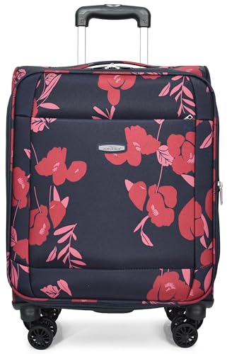 Valise motif floral bleu marine à 8 roues pour vacances et week-ends prolongés