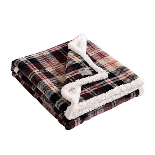 Image of Eddie Bauer - Throw Blanket, Brushed Fleece & Plush Sherpa Bedding, Blanket for Couch & Bed (Trailhead Plaid Red, 50 inch x 60 inch)