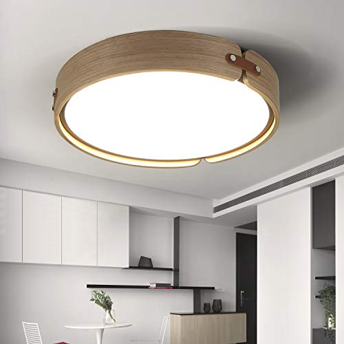 ZMH LED Deckenleuchte, LED Panel Deckenlampe 4000K Neutralweiß 26W Holz und Metall Wohnzimmerlampe Rund/Holz Rahmen Deckenleuchte für Wohnzimmer/Büro/Schlafzimmer Ø 42CM