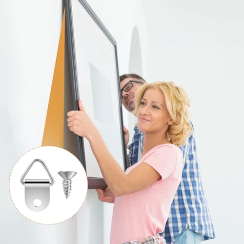 Image of Picture Hangers, 150 Pcs D Ring Picture Hangers with 150 Pcs 10mm Screws, Small Triangle Ring, Stainless Steel Single Hole Triangle Ring Steel Picture Hangers for Hanging Pictures,Photo,Clock (Silver)