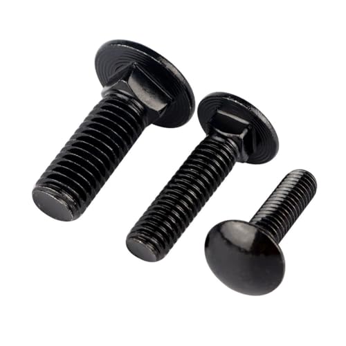Image of 1 /2-13 x 1-1 /4 inch Carriage Bolts Screws Black Finish, Round Head Square Neck, 304 Stainless Steel 18-8, UNC Full Machine Coarse Thread, 5Pcs