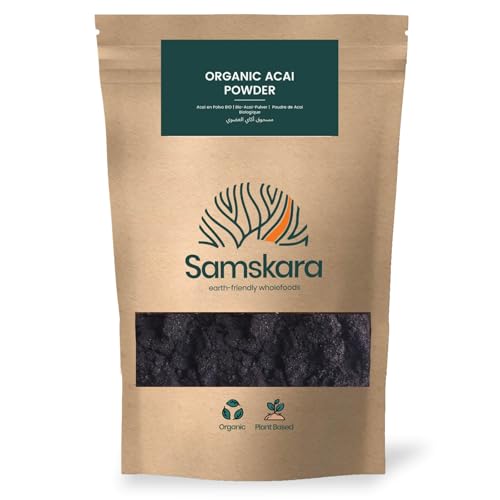 Polvo de Açai Orgánico Ecológico SAMSKARA | Acai en Polvo Bio Rico en Vitaminas y Minerales esenciales | Lote 2024 Frescura Garantizada - 500 gr