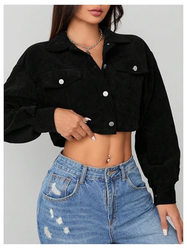WDIRARA Women's Button Down Crop Jacket Corduroy Shacket Jackets Outerwear4