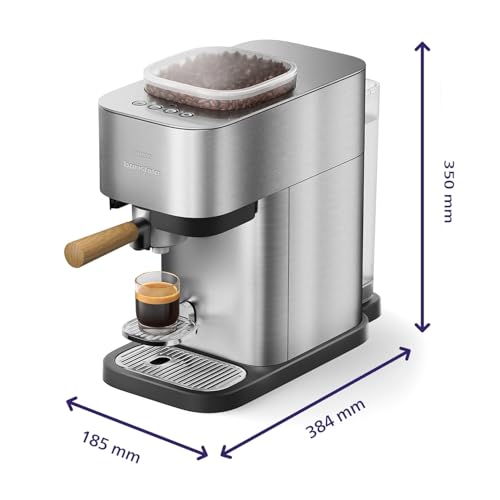 Philips Baristina Espresso Machine Plus - Automatically grinds, tamps & brews, 16-bar pressure pump, Easy clean, Espresso, Lungo & Iced Coffee - Stainless steel with ash wood portafilter (BAR500/00)