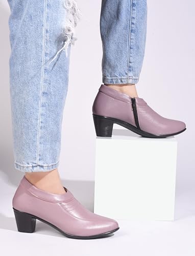 Image of SilverArrow Ankle Length Block Heel Boots Trendy Comfortable Zipper Boots for Womens & Girls Black