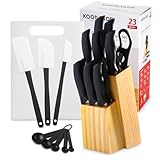 KOOMADE Knife Set With Block, Cutlery Essentials 23 Pieces Kitchen Stainless Steel Knife Block Sets With Cutting Board，Shears，Paring，Utility，Santoku，Steak Knives，Dishwasher Safe Cutlery Block Set