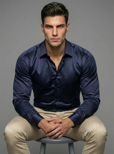 Image of Diverse Men's Satin Casual Shirt | Premium Solid Poly Satin | Wrinkle-Free, Full Sleeve Regular Fit Office, Business Wear