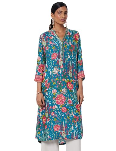 Image of BIBA Women Viscose Straight Fit Liva Straight Printed Kurta