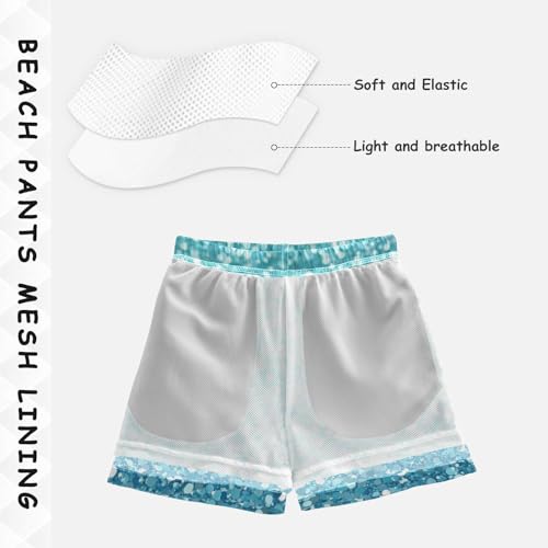 Pigsaly Boys Swim Trunks Bright Mint Green Sky Blue Gradient Flashing Glitter Boys Board Shorts Swimsuit Swimwear XS4