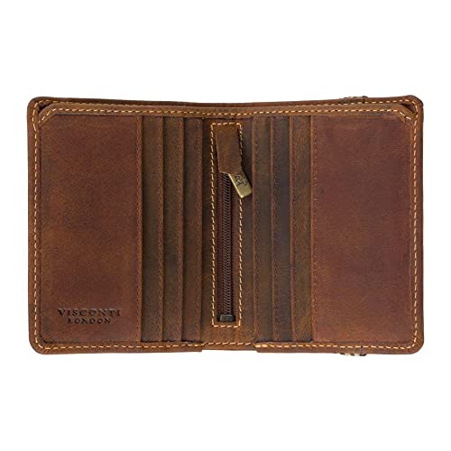 Visconti Arrow Elastic Closure Bi Fold Real Leather Wallet Card Holder RFID (Oil Tan BN2), Oil Tan, Rustic2