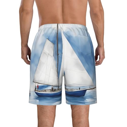 Men's Beach Shorts Swim TrunksFun Patterns Sailboat Print for Surfing Running Summer Vacation3