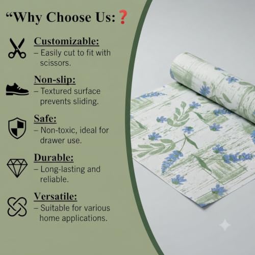 Image of Dribble (45cm X 300cm) Eva Shelf Liner Mat Roll, Non Slip Drawer & Cabinet Liner for Kitchen, Waterproof Oilproof Washable Fridge Mat, Anti Skid Multipurpose Mat (Floral Hormony Blue)