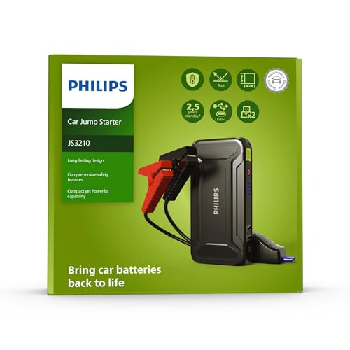 Image of Philips Car Jump Starter JS3210 | Compact Design | Compatible with 4.0L Petrol Engine, 3.0L Diesel Engine and Two Wheeler | 9900mAH