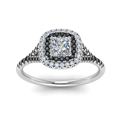 Image of Choose Your Gemstone Delicate Double Halo Diamond CZ Ring Sterling Silver Princess Shape Halo Engagement Rings Matching Jewelry Wedding Jewelry Easy to Wear Gifts US Size 4 to 12