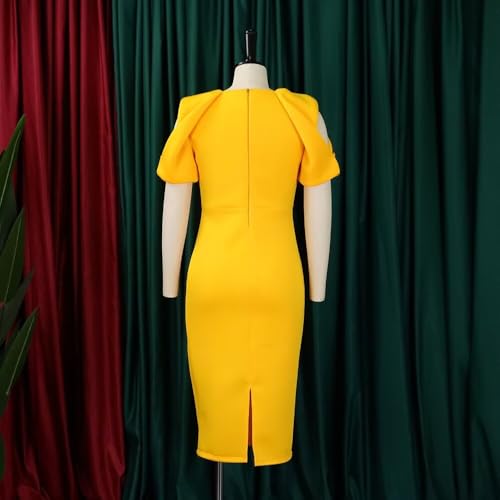 Women's Retro Midi Short Sleeve Pencil Knee-Length Vintage Cocktail Office Business Work Dress4