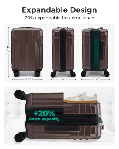Image of BAGSMART Expandable Carry On Luggage 22x14x9 Airline Approved, Coffee Brown | Spinner Wheels, TSA Lock, Lightweight Hard Shell, Suitcase,22x14x9 Airline Approved,