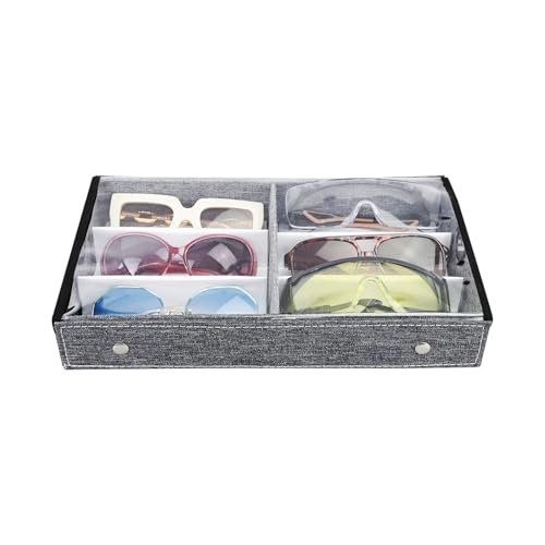 Image of Ikee Design 2 Pcs Set Large 6 Slot Eyewear Storage Organizer Box Display Case Holder, Durable Eye Glasses Storage for Eyeglasses, Watches and Jewelry 13 3 /8 W x 7 3 /4 D x 2 1 /4 H in, Gray Linen