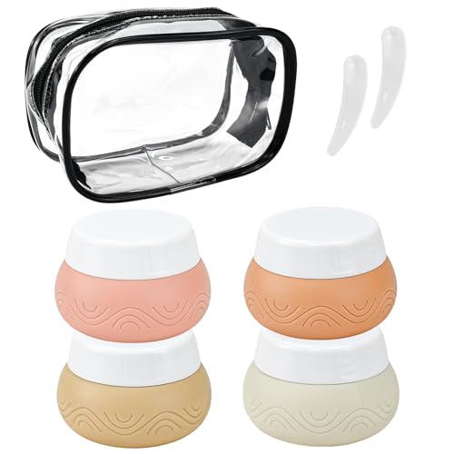 KYYGKY 4 PCS Tarros para Crema, Envases para Cosmetica de Silicona 30ml, Pequeños Botes para Cremas Cosmeticas Vacío de Viaje con Bolsa Transparente y 2 Espátulas para Champú Loción Polvos