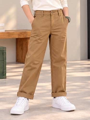 Image of KiddoPanti Boys 100% Cotton Twill Chinos Pant | Comfortable Regular Fit | 2 Side Pocket, 2 Back Pocket | Ankle Length | Back Elasticated Waistband with Button Zip Open Fly