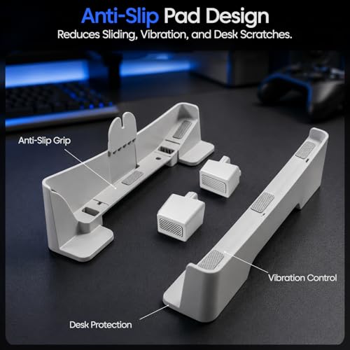 Image of Sounce Horizontal Stand for PS5 Slim /Pro Console - Anti-Slip ABS Base, Port & Button Access, Stable Desk Organizer for PS5 Slim Digital & Ultra-HD Edition